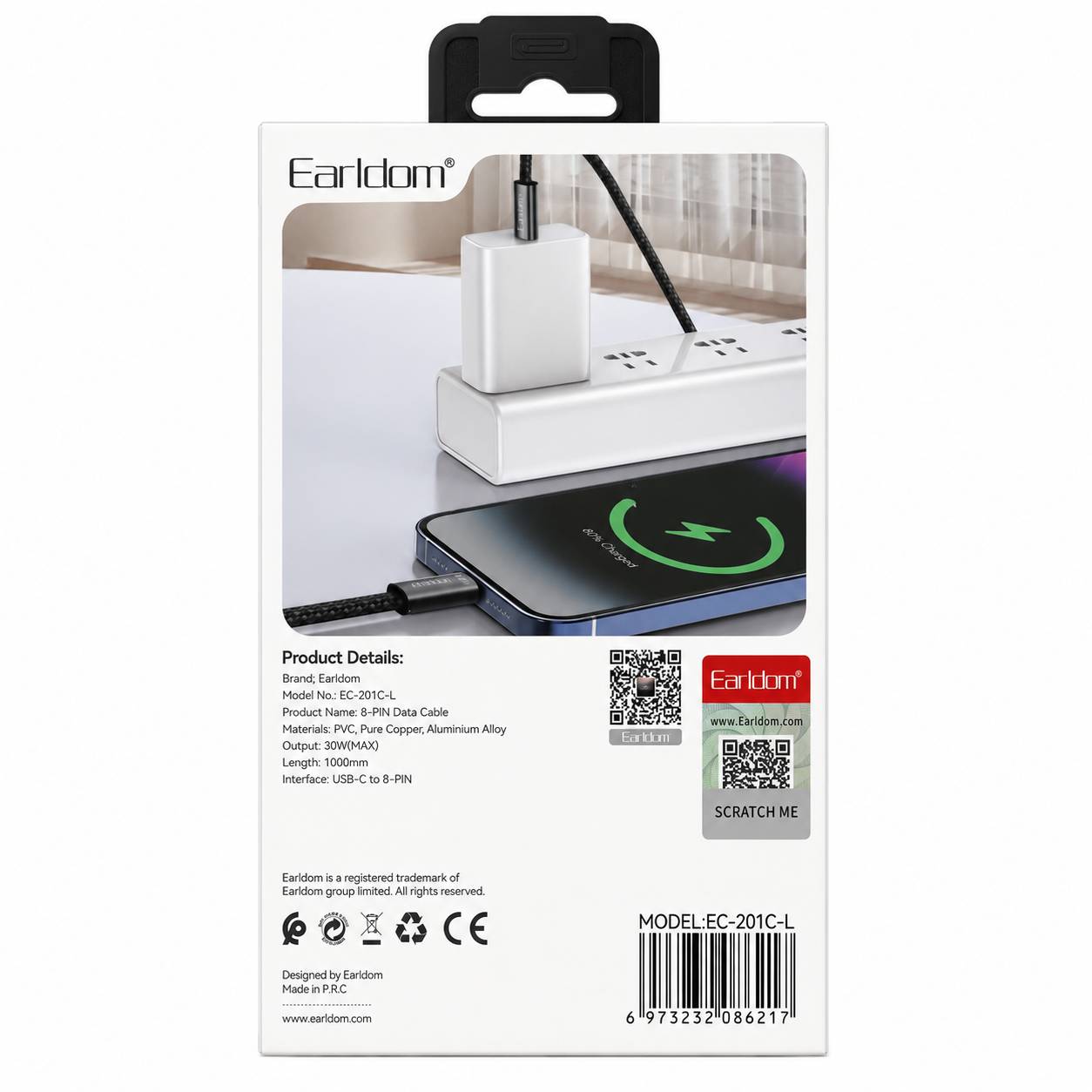 کابل شارژ سریع ارلدام 30 وات لایتنینگ