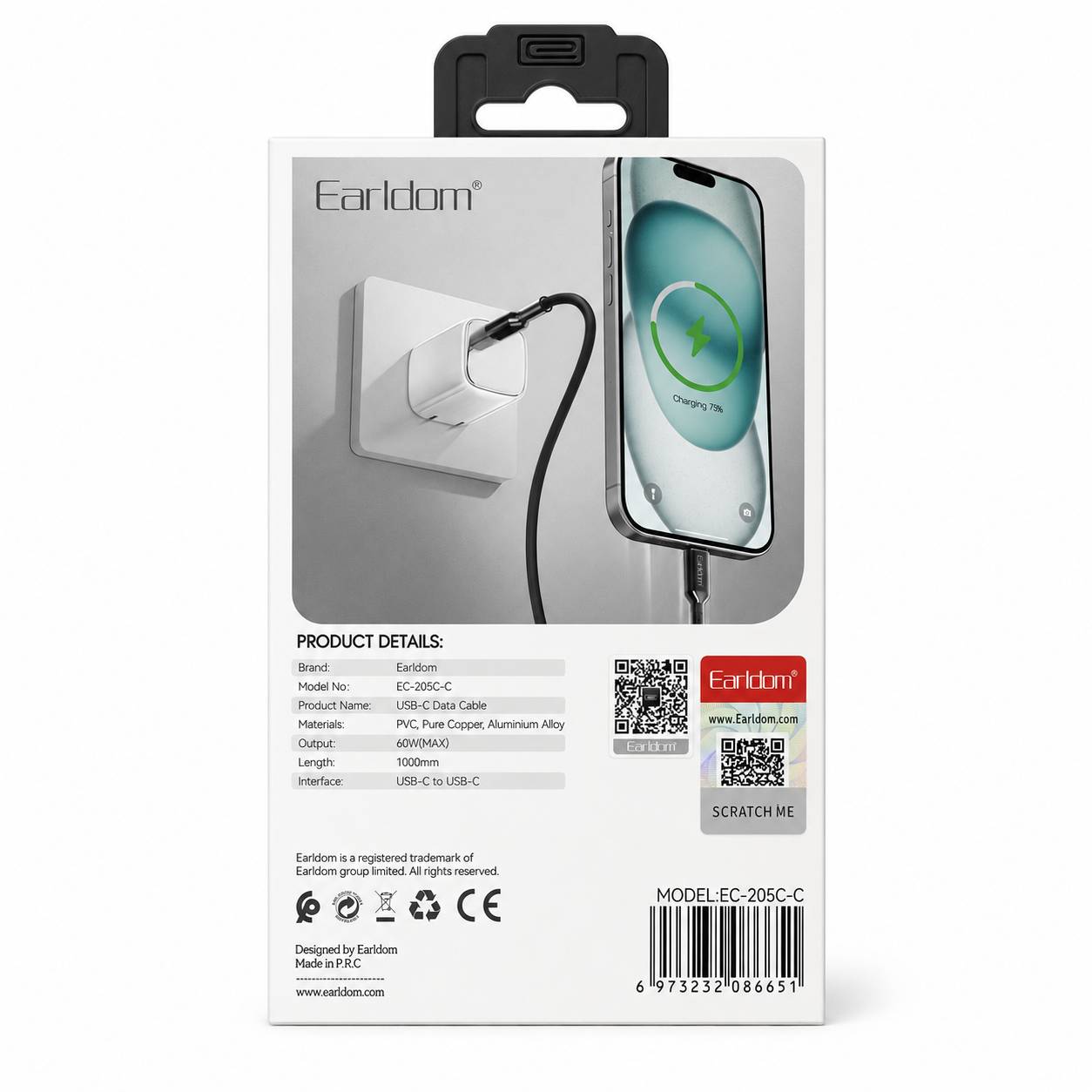 کابل شارژ سریع ارلدام 60 وات USB-C