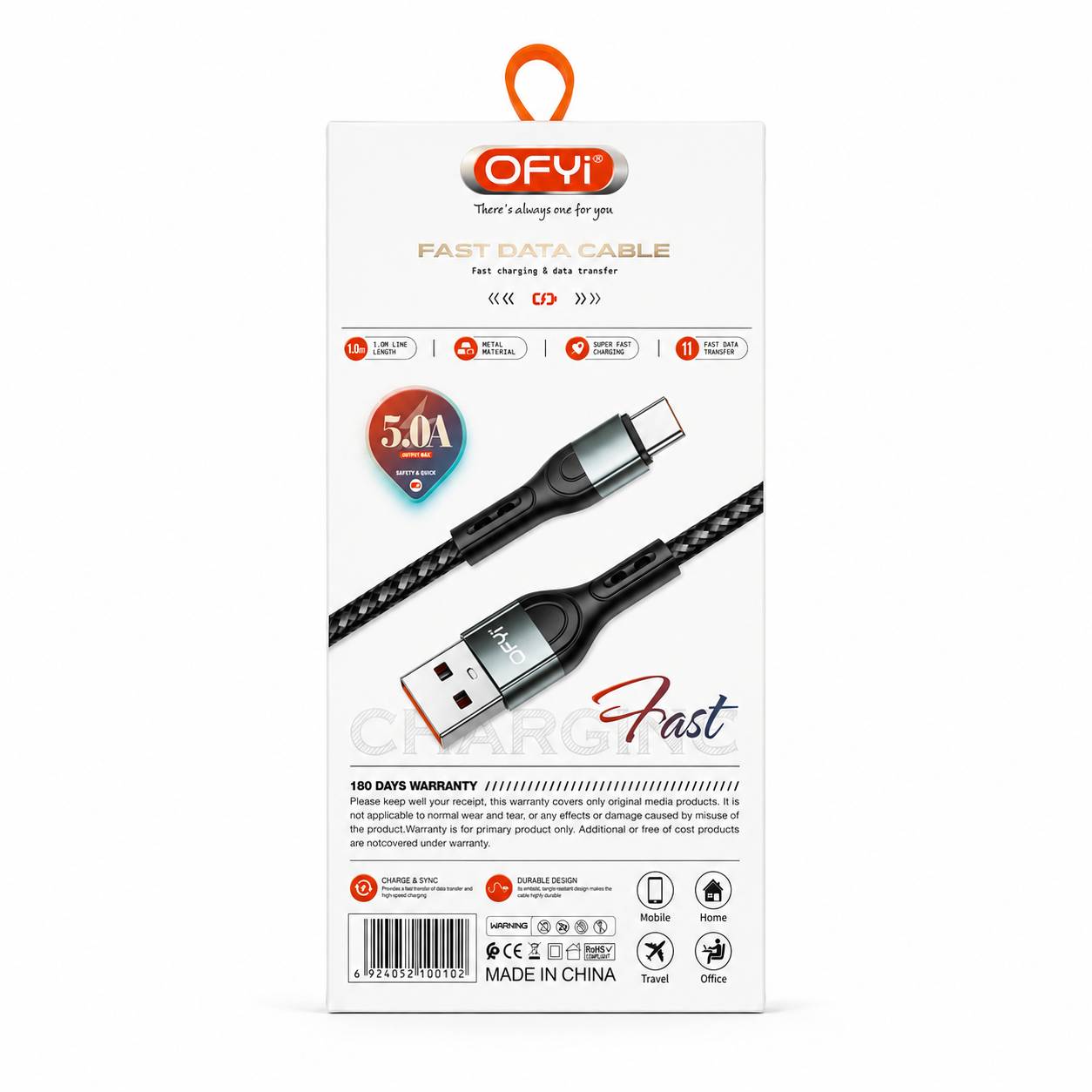 کابل شارژ OFYI 5A USB-C فست شارژ و انتقال دیتا